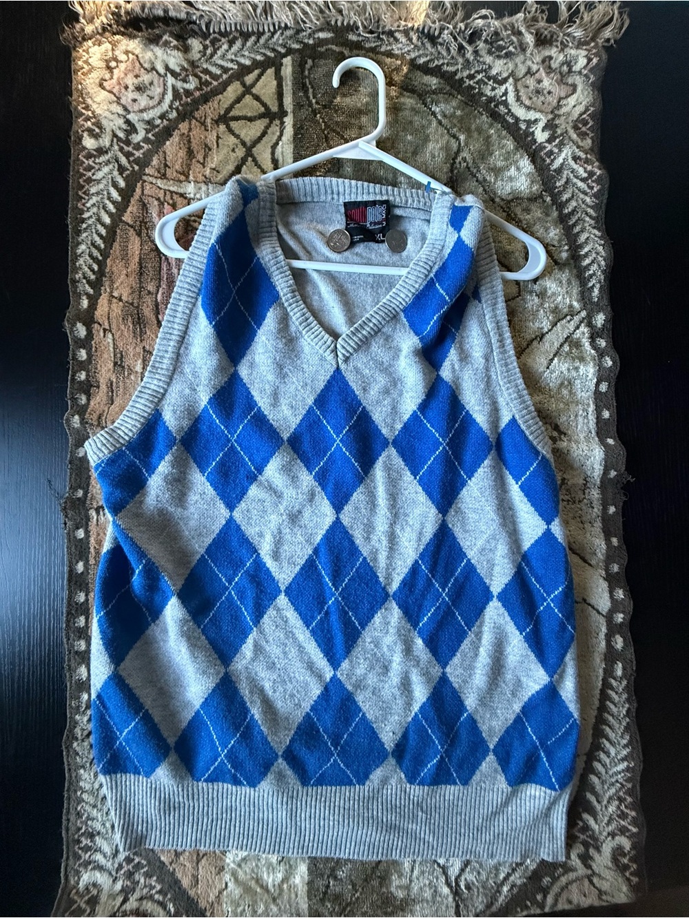South Pole Men's Argyle V-Neck Sweater Vest - Blue & Gray